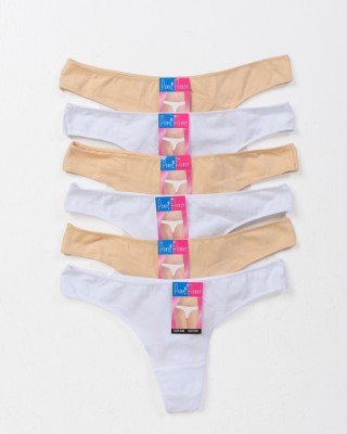 Damen Unterwäsche Tanga POWER FLOWER 6er Pack Weiß Beige