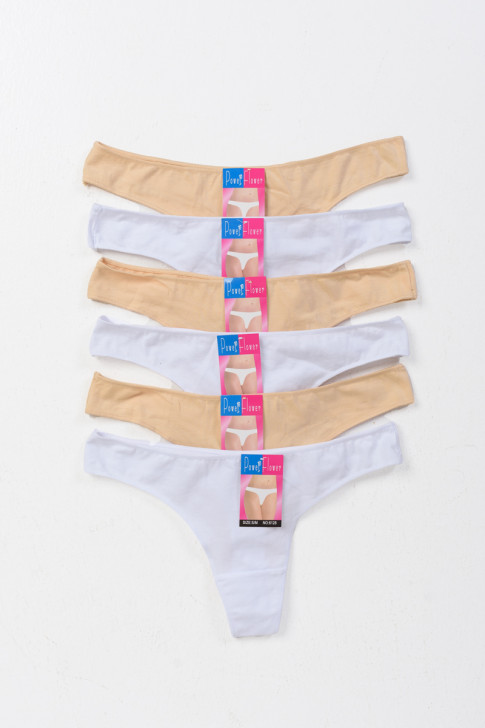 Damen Unterwäsche Tanga POWER FLOWER 6er Pack Weiß Beige