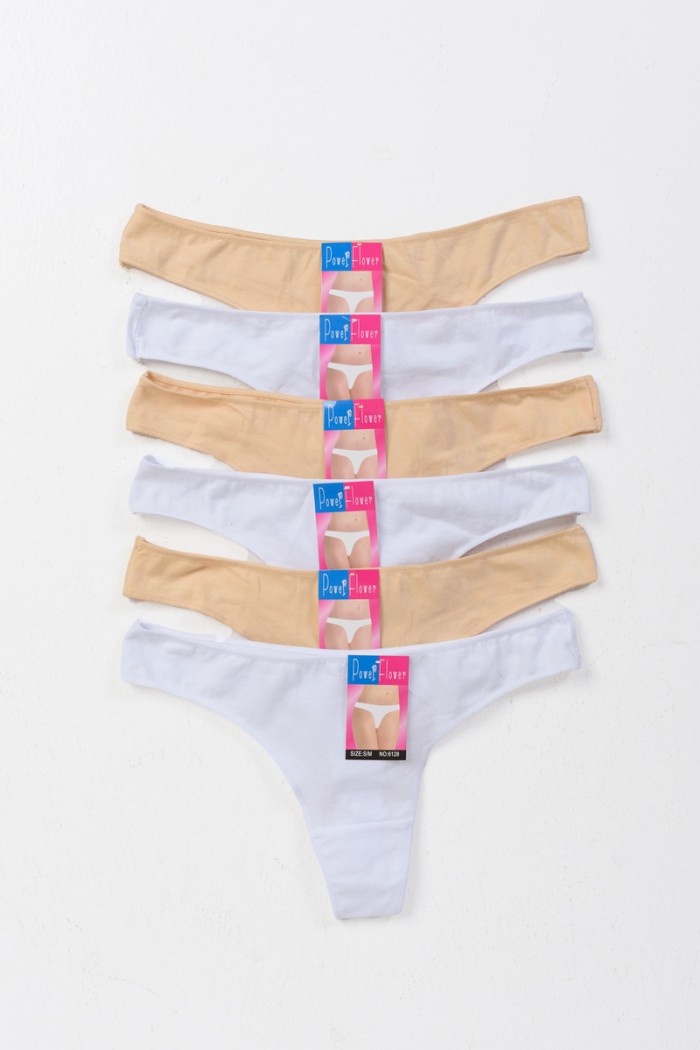 Women's Underwear Thong POWER FLOWER 6 Pack White Beige