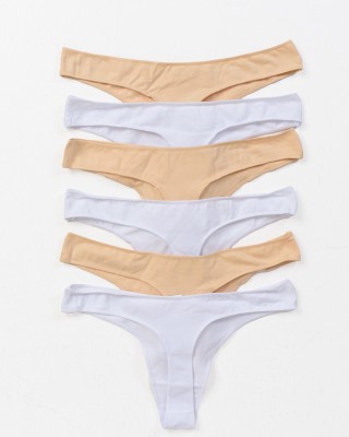 Damen Unterwäsche Tanga POWER FLOWER 6er Pack Weiß Beige