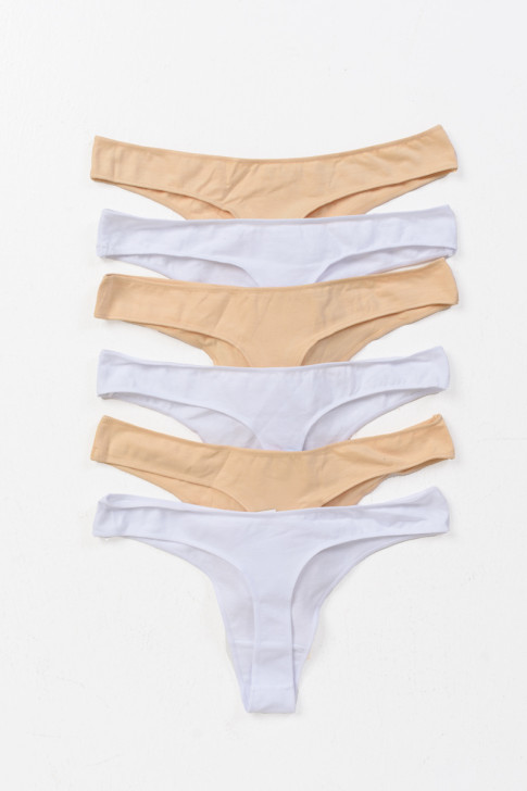 Damen Unterwäsche Tanga POWER FLOWER 6er Pack Weiß Beige