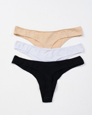 Solid Color Underwear String 9 Pack Black White Beige