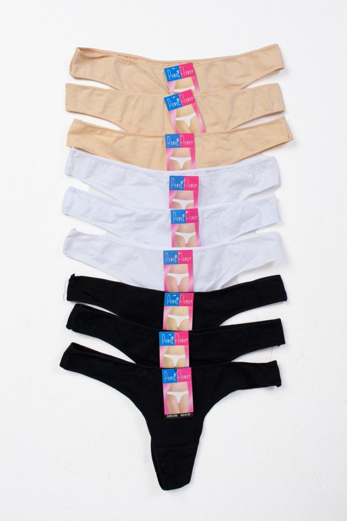 Solid Color Underwear String 9 Pack Black White Beige