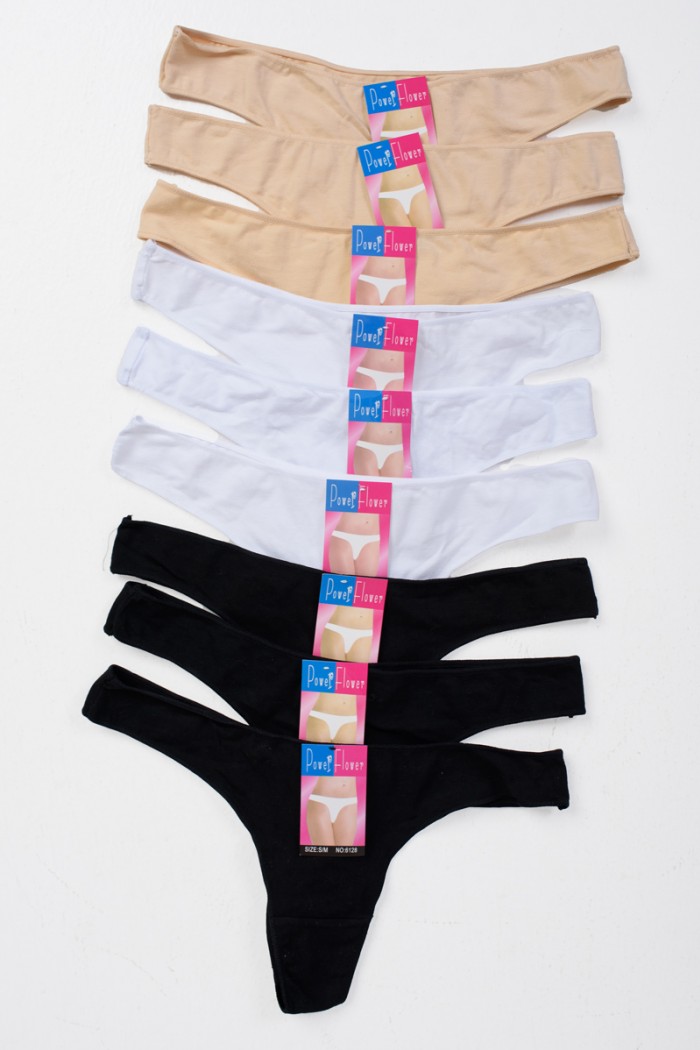 Solid Color Underwear String 9 Pack Black White Beige