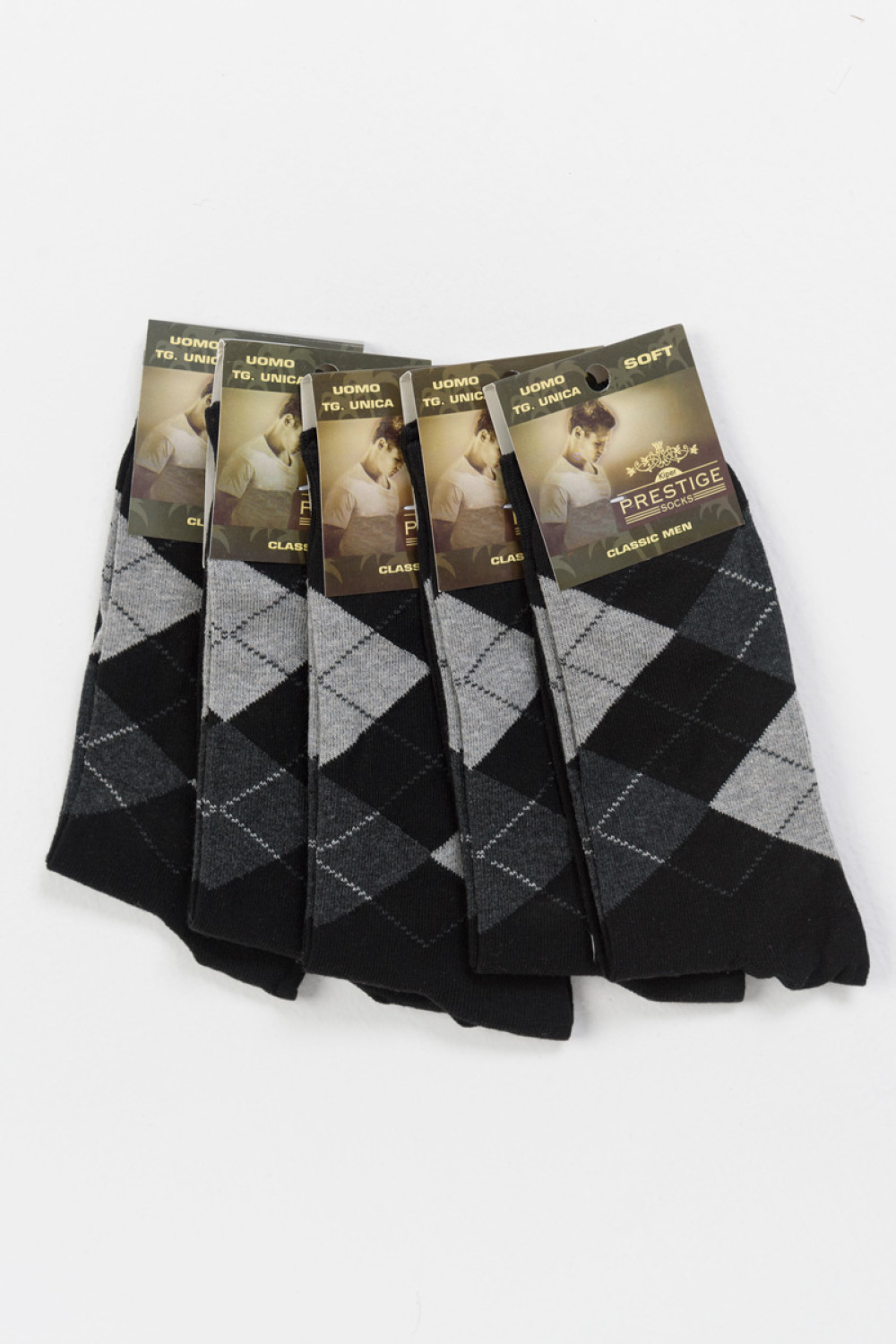 Baumwollsocken Prestige 5er Pack kariert Schwarz