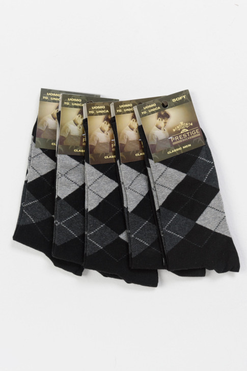 Baumwollsocken Prestige 5er Pack kariert Schwarz