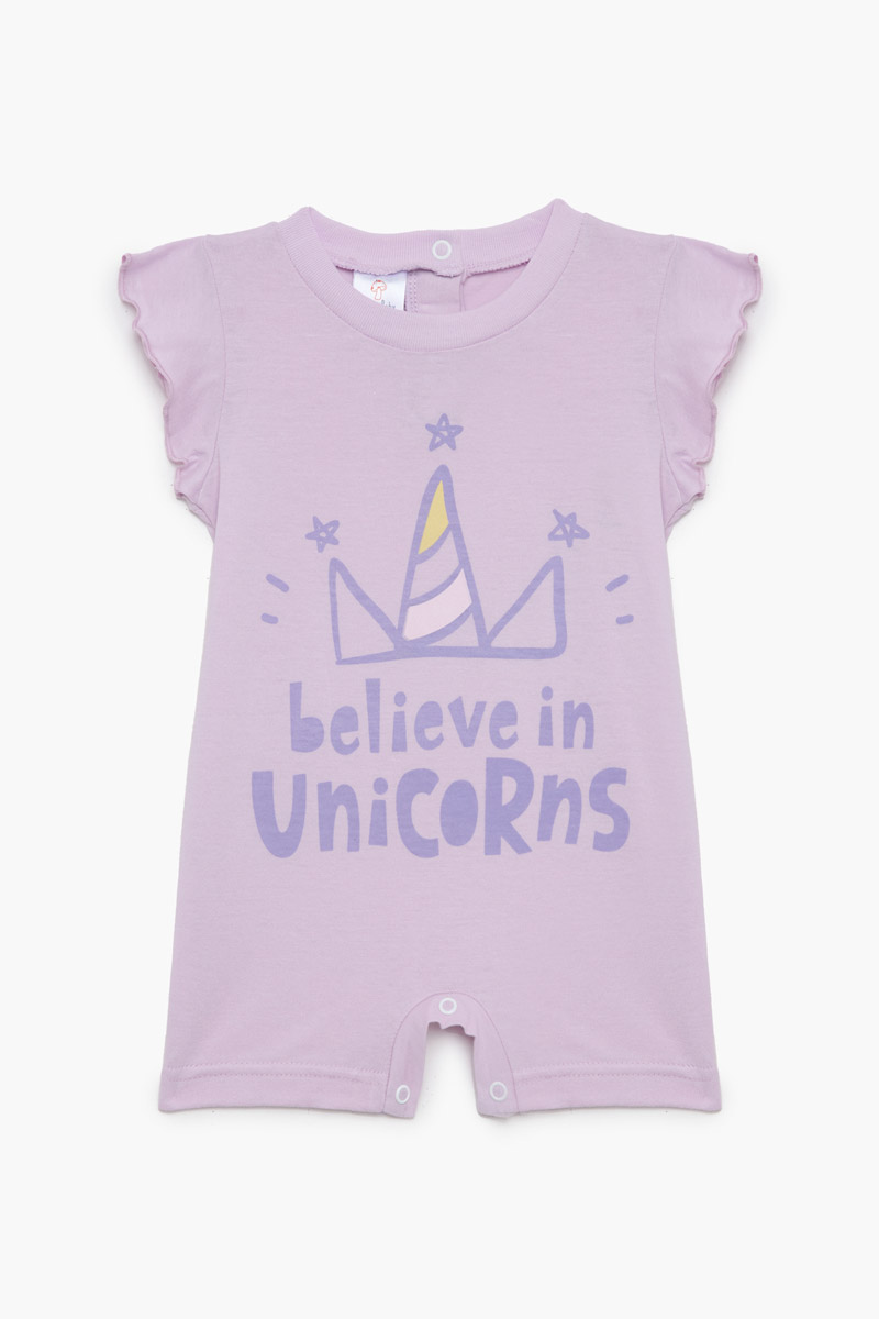 Short-sleeved baby romper for girl PRETTY BABY 32973 LILA Short-sleeved baby romper for girl PRETTY BABY 32973 LILA
