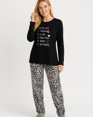 DAMEN PYJAMA LEOPARD HOSE ENTSPANNEN 3225019