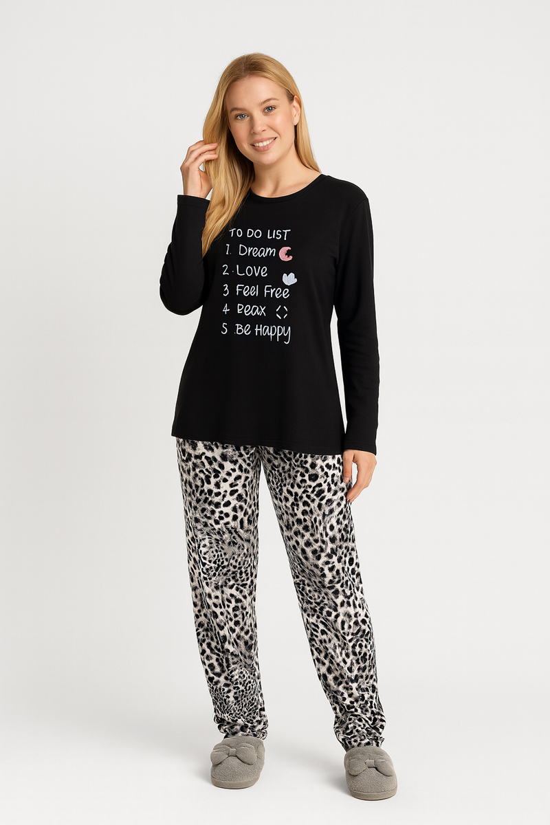 DAMEN PYJAMA LEOPARD HOSE ENTSPANNEN 3225019
