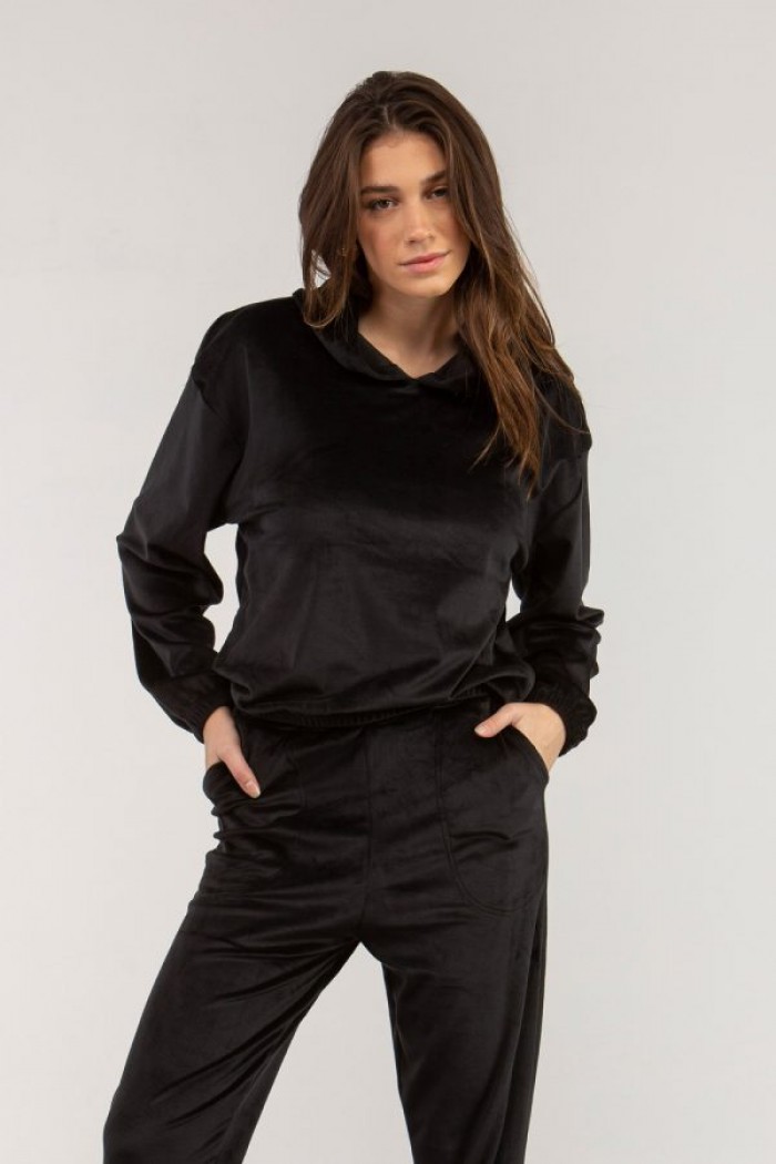Samtbluse mit Kapuze SIMPLE FASHION 22-1057