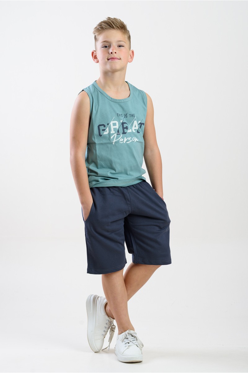 Sleeveless Summer set for boy TRAX 45372 MENTA Sleeveless Summer set for boy TRAX 45372 MENTA