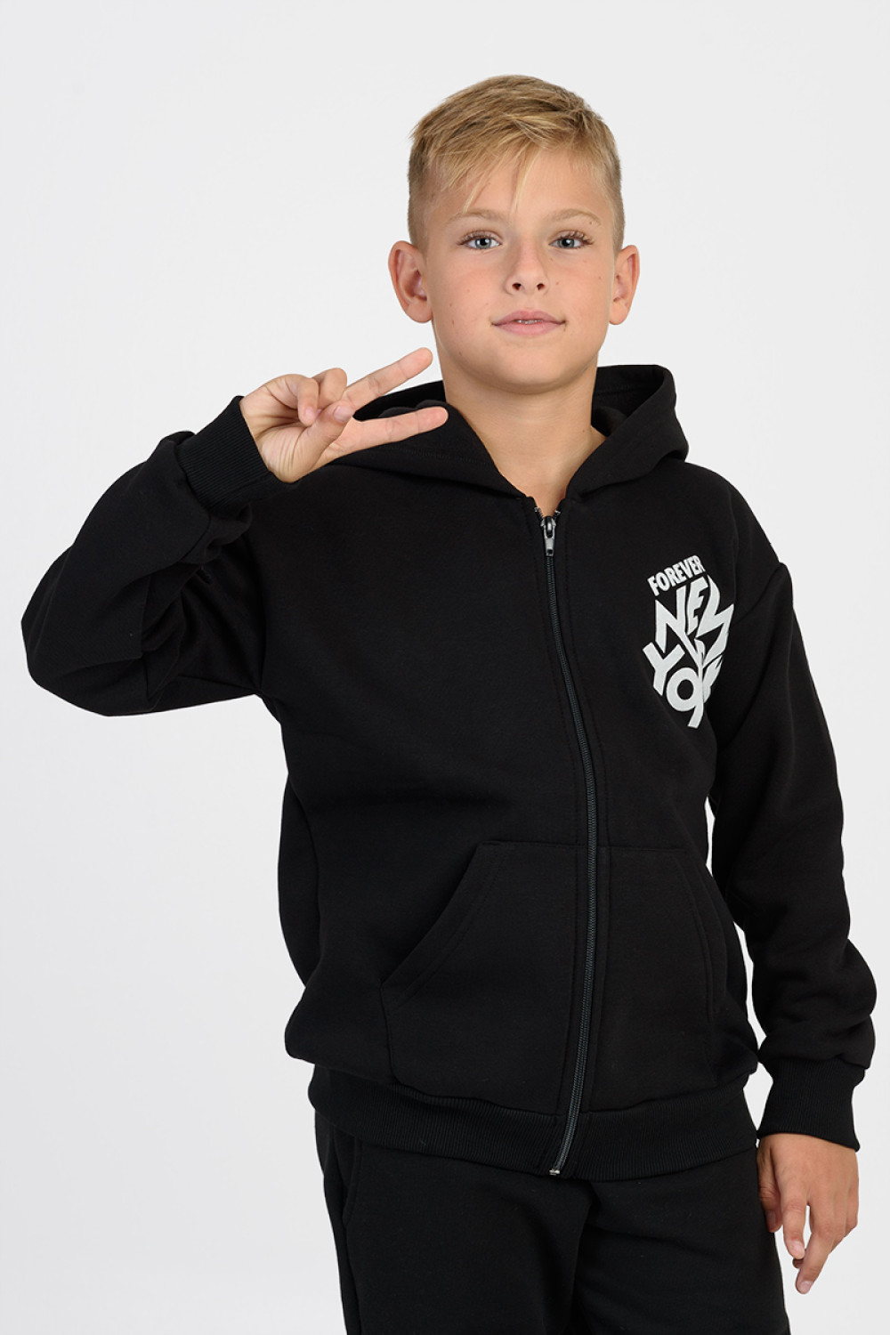 Sweatshirt Jacket with hood for boy TRAX 46857 BLACK