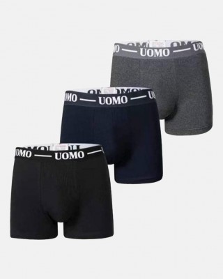 Herren UOMO Boxershorts 3er Pack Schwarz Anthrazit und Blau