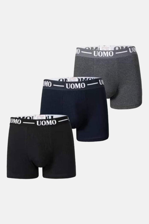 Herren UOMO Boxershorts 3er Pack Schwarz Anthrazit und Blau
