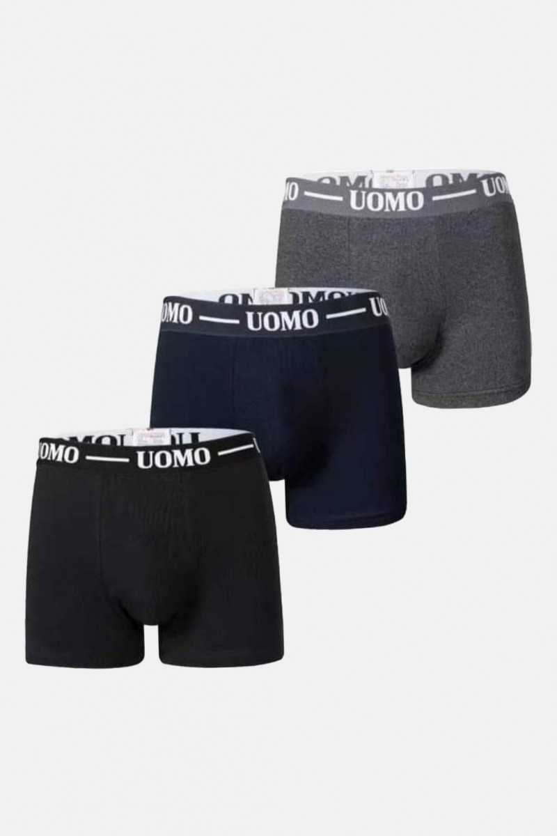 Men's UOMO Boxers 3 Pack Black Anthracite and Blue