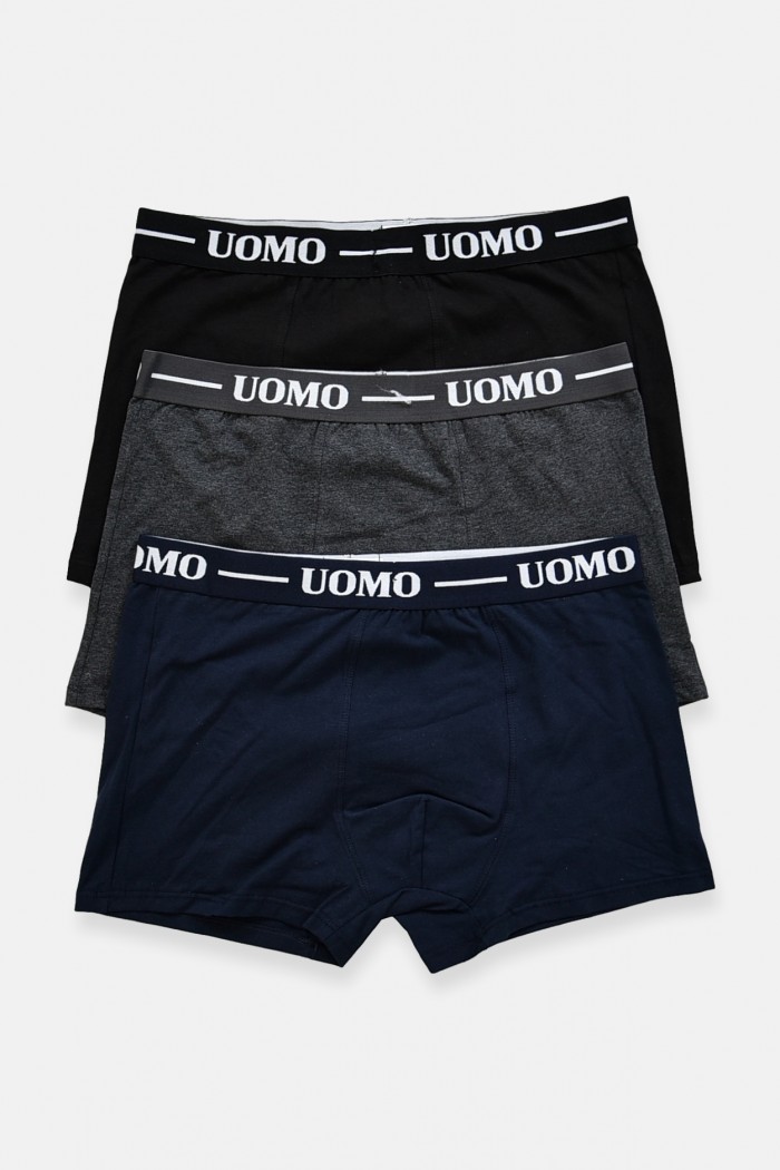 Herren UOMO Boxershorts 3er Pack Schwarz Anthrazit und Blau