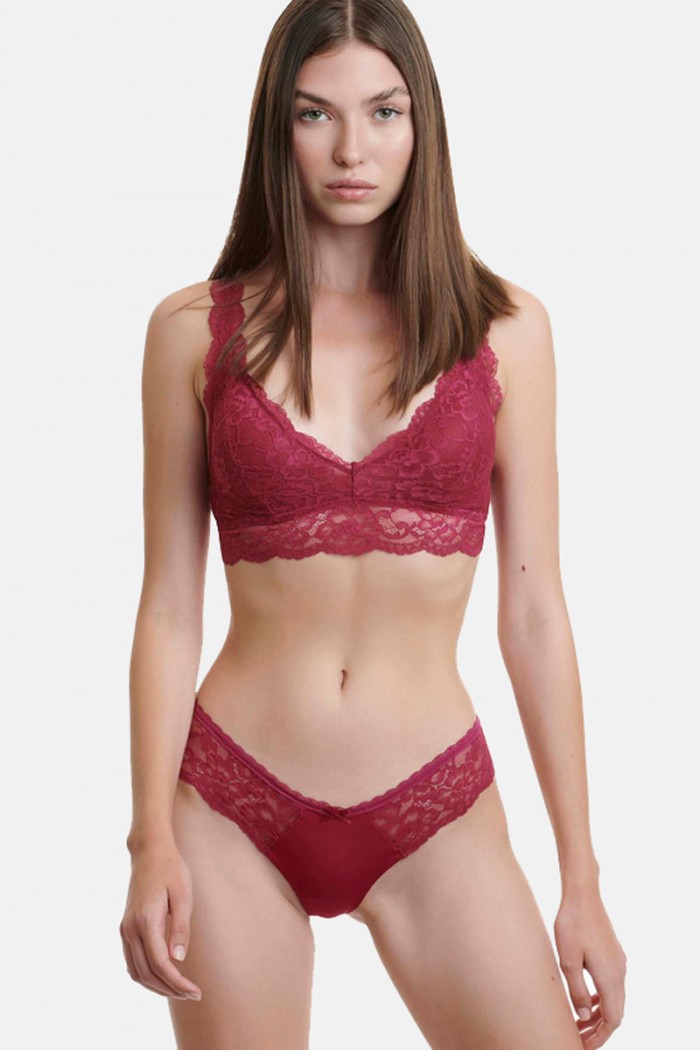 WALK Microfibre thong with lace Bordeaux W2041_27