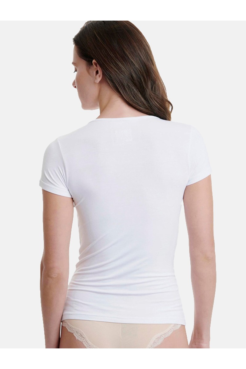 Elastisches T-Shirt mit kurzen Ärmeln WALK Bamboo W2203_01 Weiß Elastisches T-Shirt mit kurzen Ärmeln WALK Bamboo W2203_01 Weiß