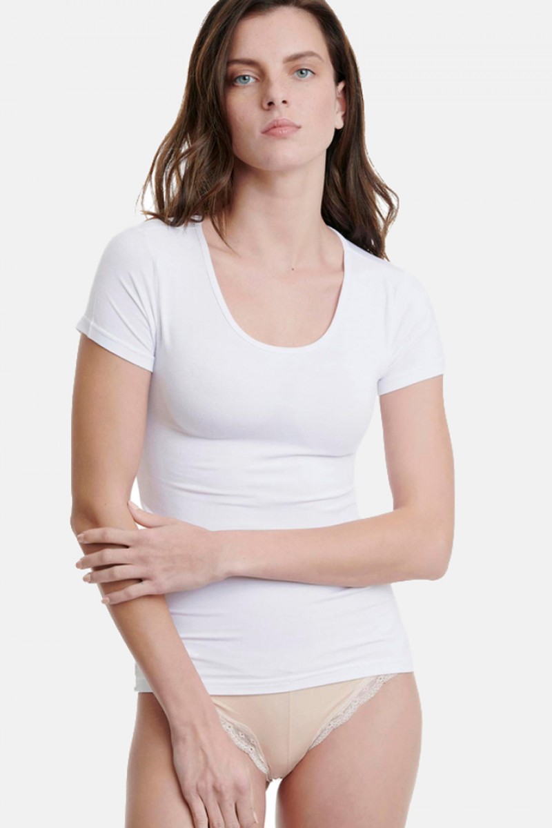 Elastic T-shirt short sleeve WALK Bamboo W2203_01 White