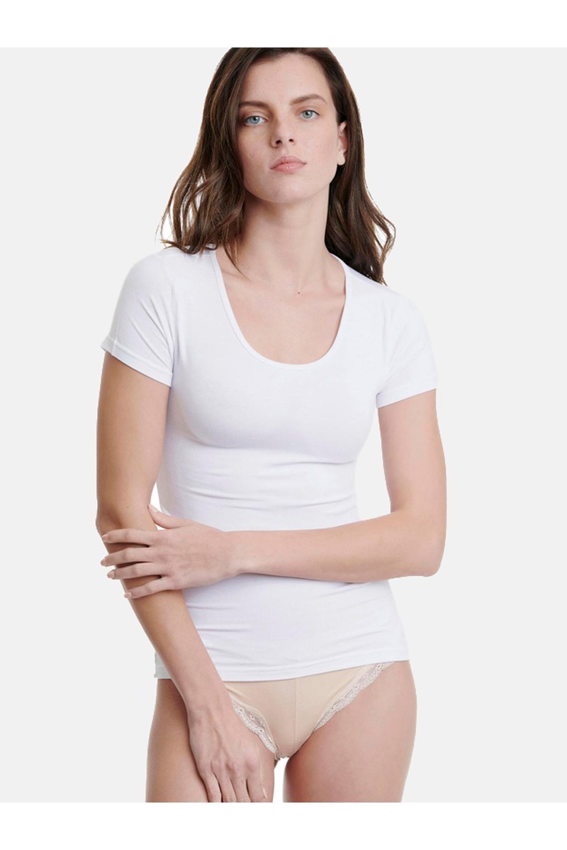 Elastisches T-Shirt mit kurzen Ärmeln WALK Bamboo W2203_01 Weiß Elastisches T-Shirt mit kurzen Ärmeln WALK Bamboo W2203_01 Weiß