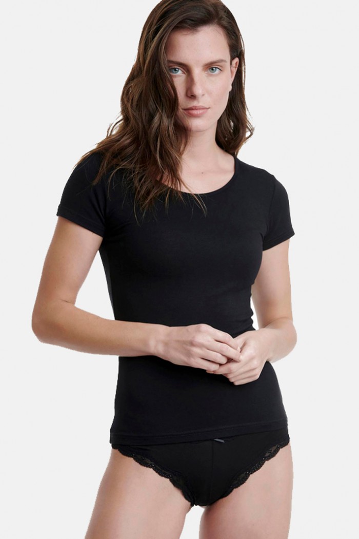 Elastic T-shirt short sleeve WALK Bamboo W2203_02 BLACK