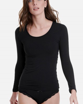 Long-sleeved open neck T-shirt WALK Bamboo W2204_02 BLACK