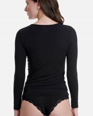 Long-sleeved open neck T-shirt WALK Bamboo W2204_02 BLACK
