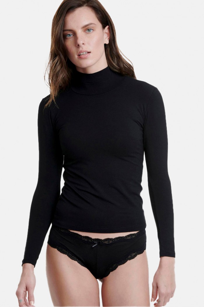 Long sleeve women's turtleneck T-shirt WALK Bamboo W2205_02 BLACK