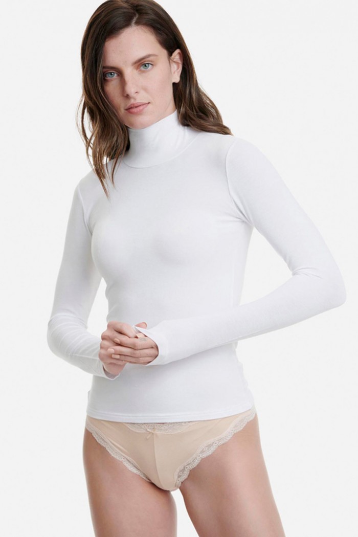 Women's long-sleeved turtleneck T-shirt WALK Bamboo W2205_01 WHITE