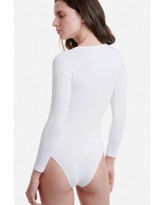 Elastic WALK Bamboo bodysuit with open neck WHITE