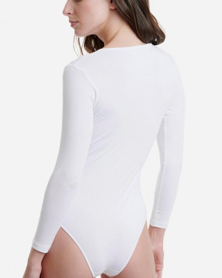 Elastic WALK Bamboo bodysuit with open neck WHITE