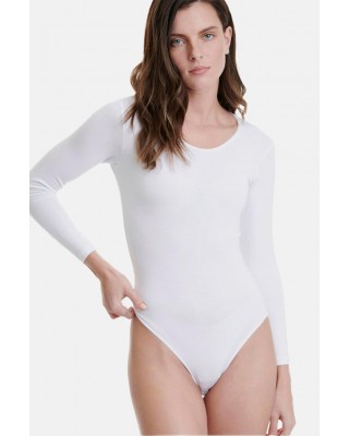 Elastic WALK Bamboo bodysuit with open neck WHITE