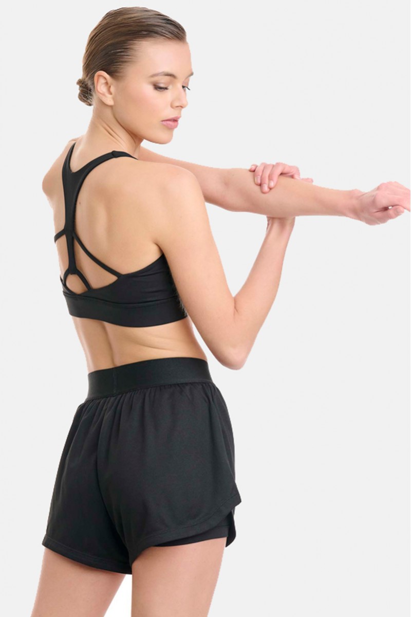 Sports shorts with inner leggings WALK 915-1 BLACK