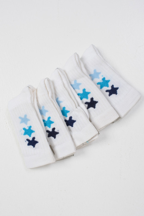 Kinder-Sport-Socken ZENITH 5er-Pack Weiß Sterne 2301