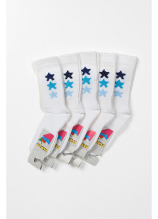 Kinder-Sport-Socken ZENITH 5er-Pack Weiß Sterne 2301