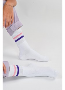 Athletic socks with coloured stripes in white