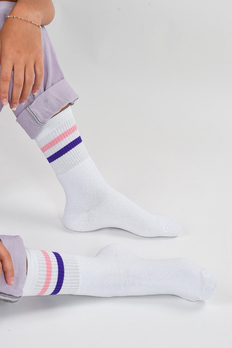 Athletic socks with coloured stripes in white