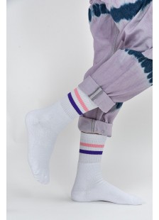 Athletic socks with coloured stripes in white