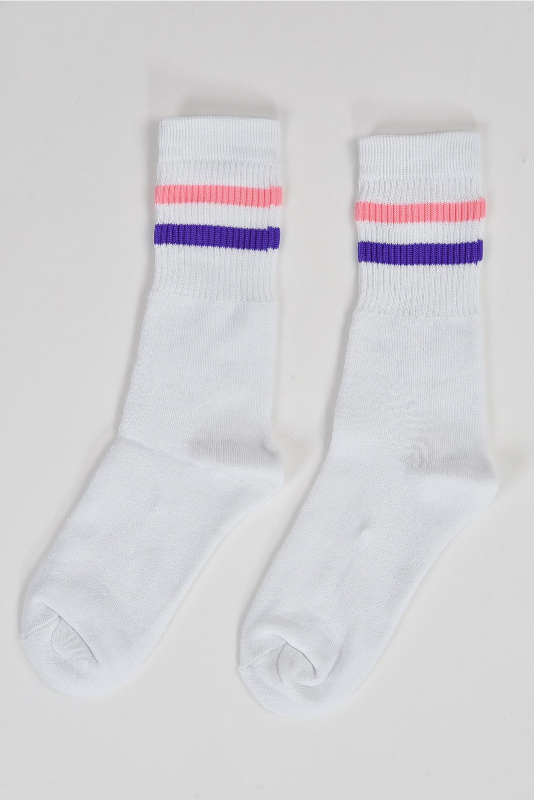 Athletic socks with coloured stripes in white