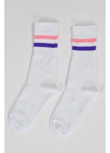 Athletic socks with coloured stripes in white