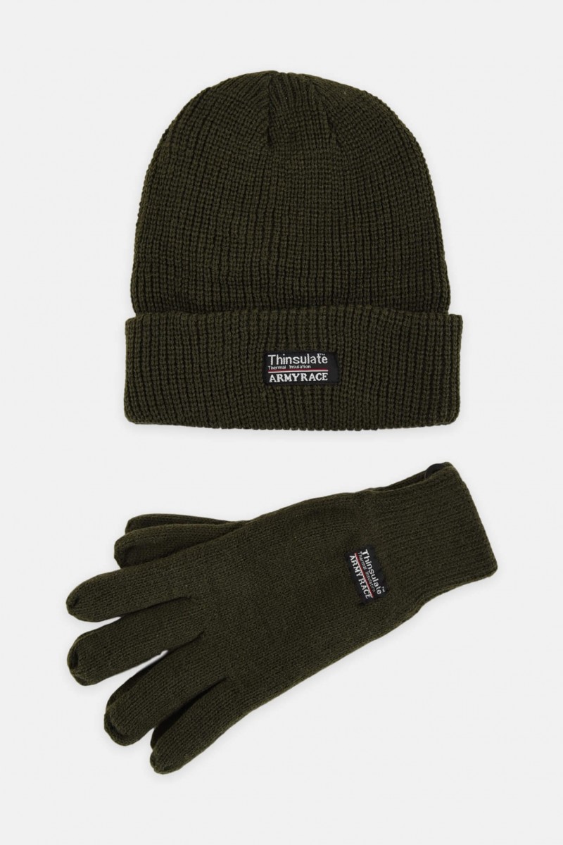 Knitted Hat and Gloves Set THINSULATE KHAKI