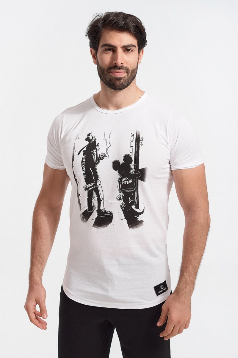 Mens T-Shirt Cotton4all Mickey White