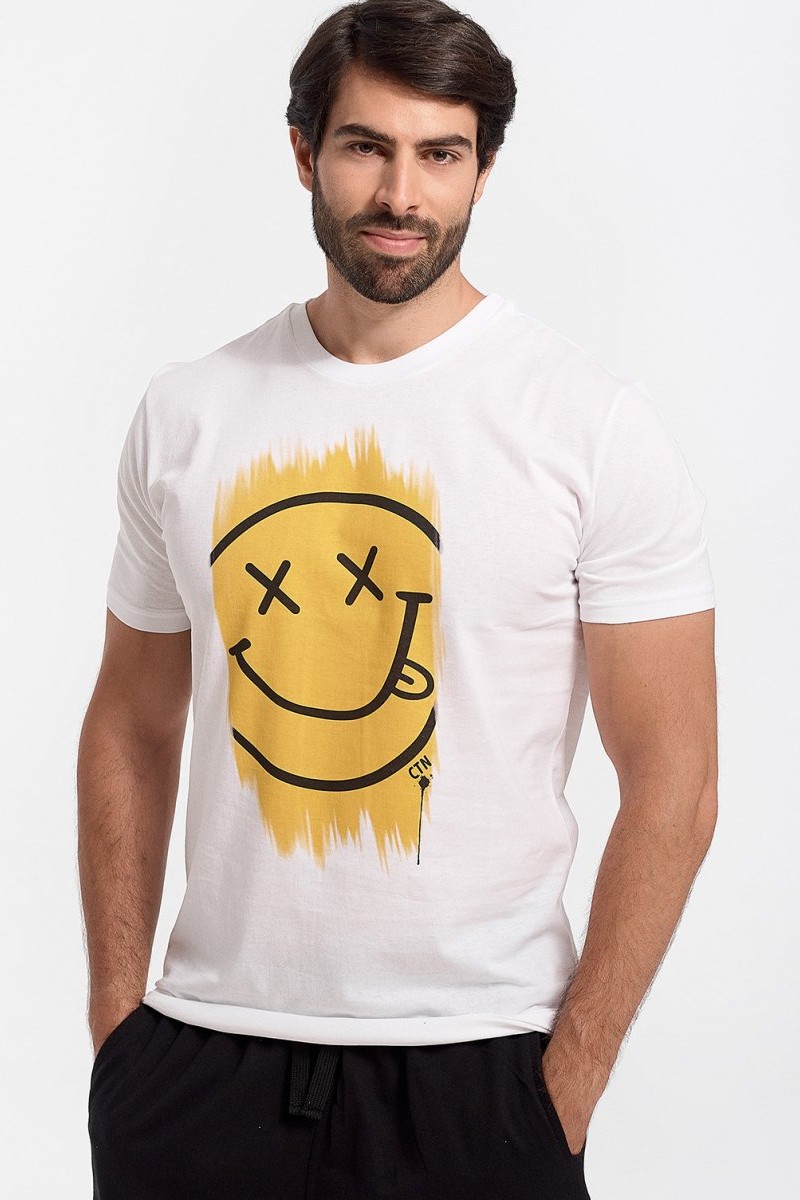 Mens  T-Shirt Yellow Happy Face Summer 2021