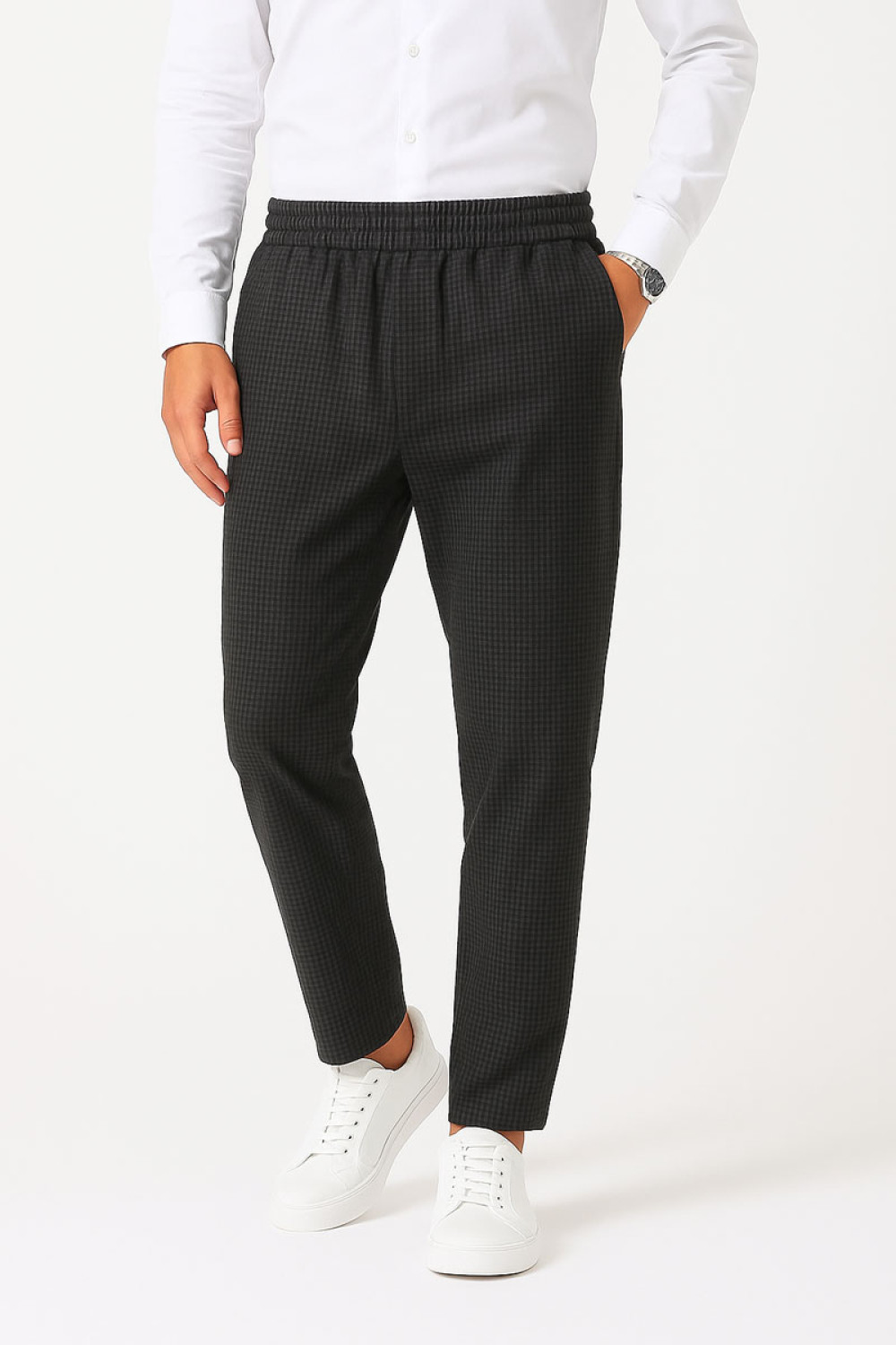 Cotton4all men's black checked woven trousers 26-372