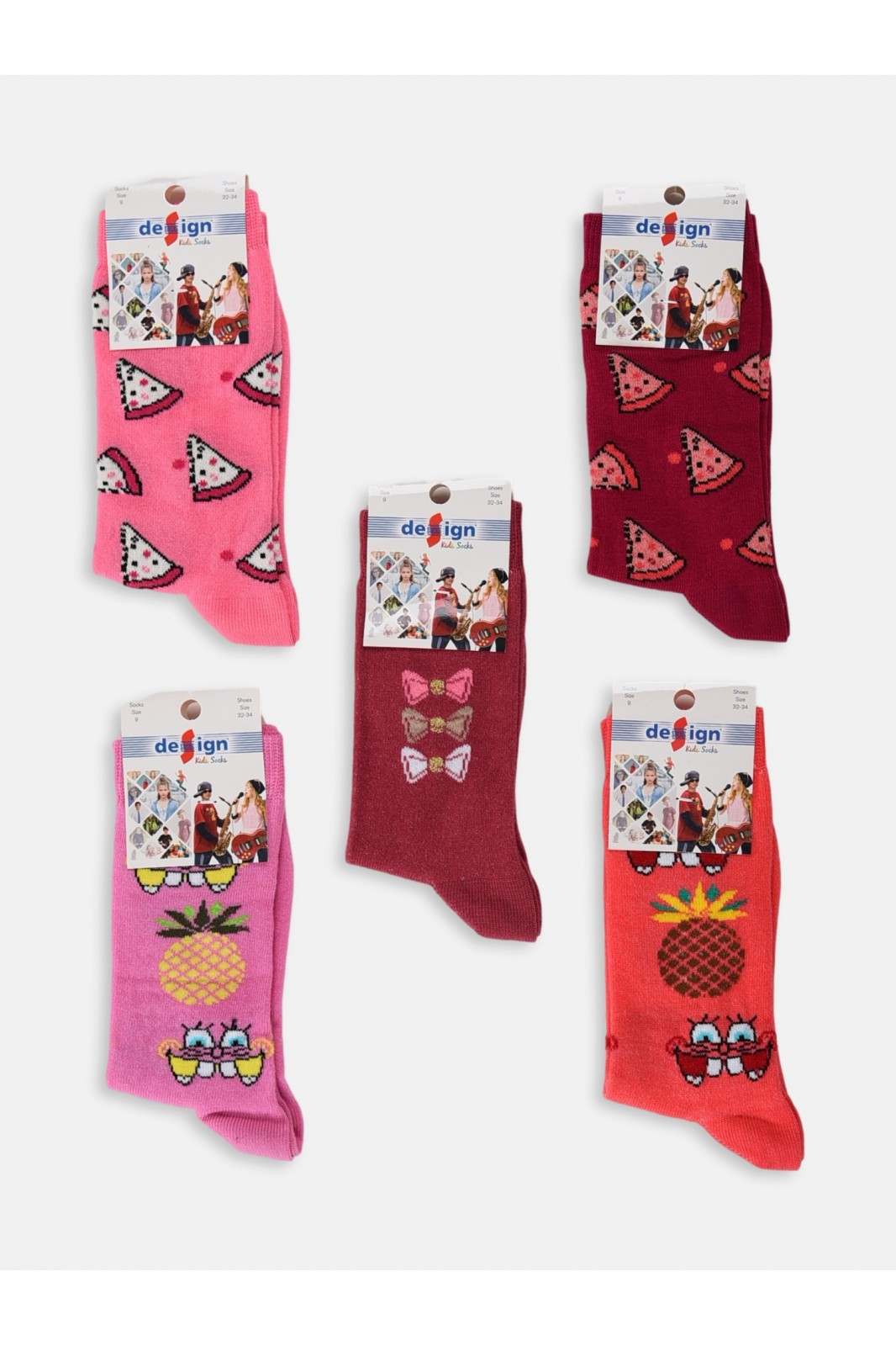 Kids Socks for Girl (5 pairs) - Hearts - Random Selection