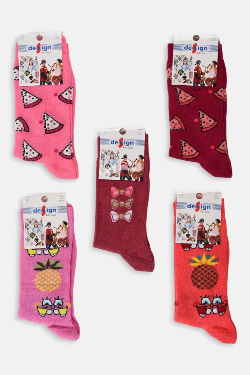 Kids Socks for Girl (5 pairs) - Hearts - Random Selection