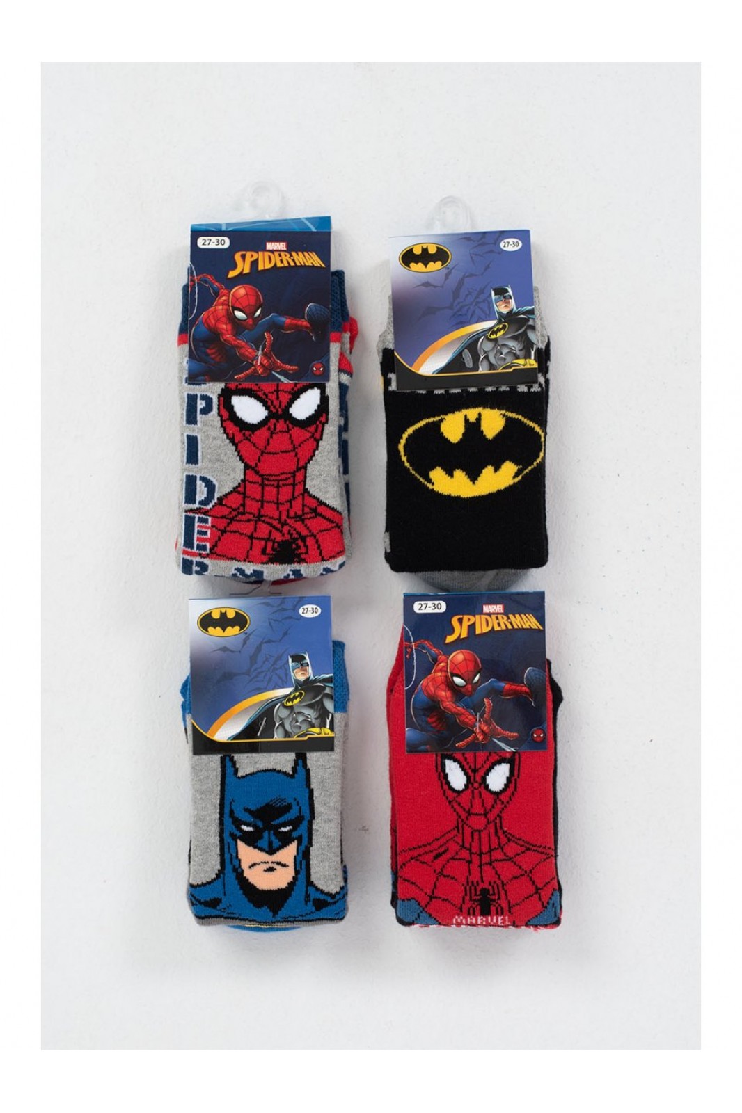 Kids DISNEY SPIDERMAN BATMAN socks with suction cups 4 Pack