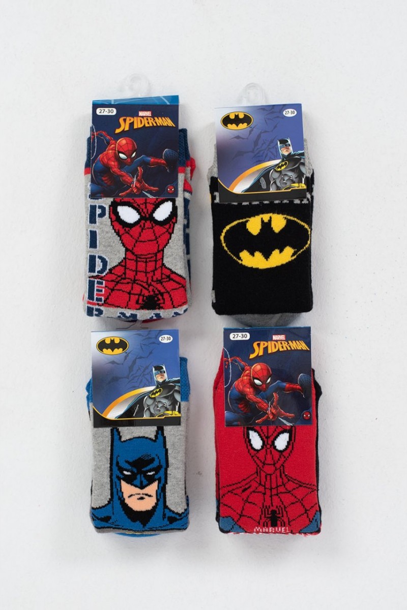 Kids DISNEY SPIDERMAN BATMAN socks with suction cups 4 Pack