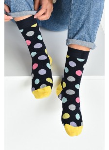 Womens  Thin polka dot socks NAVY YELLOW