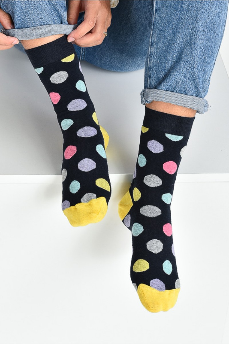 Womens  Thin polka dot socks NAVY YELLOW